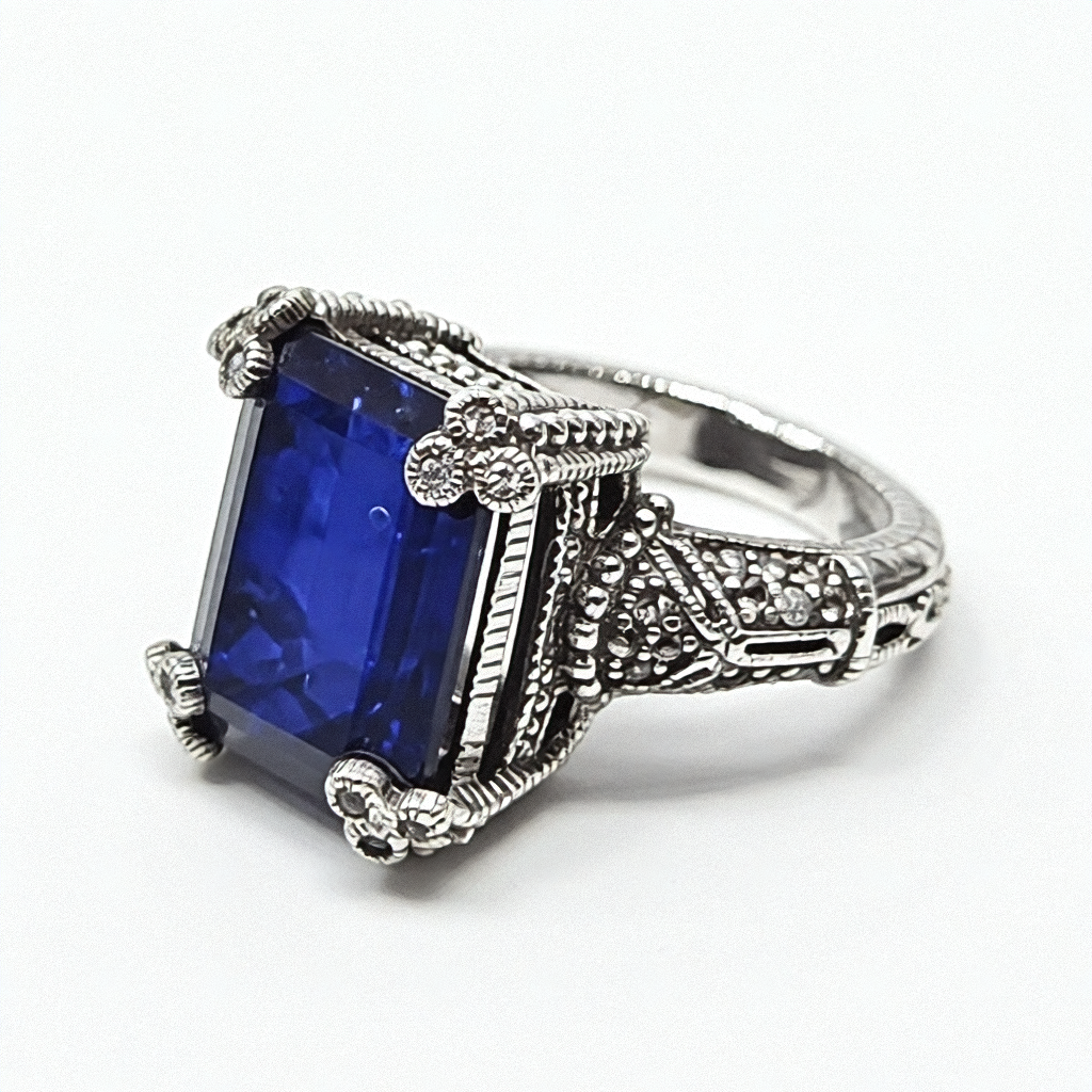 Authentic Judith Ripka Lab Grown Sapphire Sterling Silver Ring - Estate Jewelry Priced Right