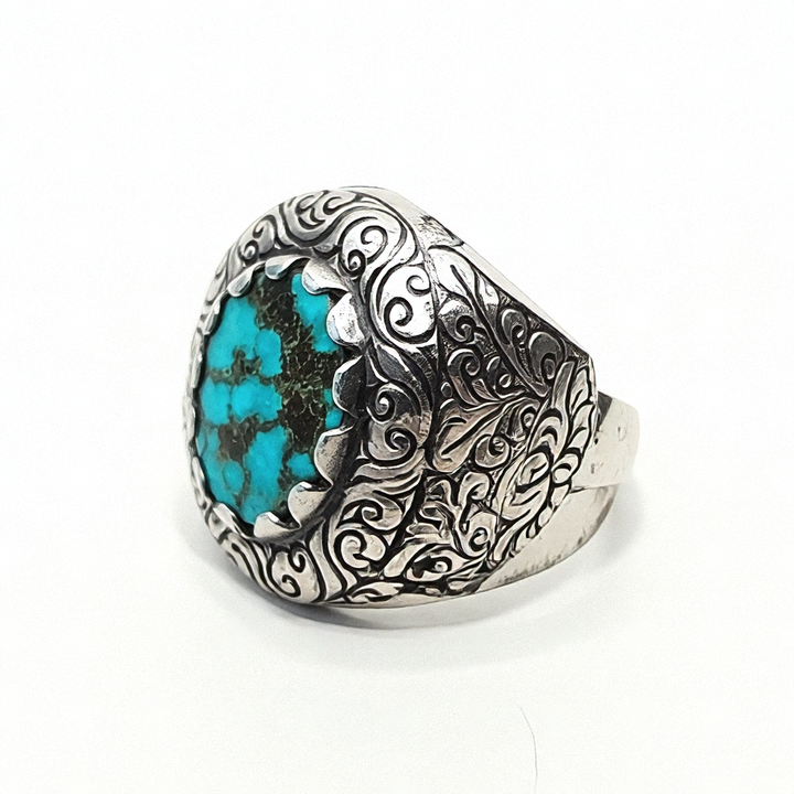 Chunky Polished Turquoise Sterling Silver Statement Ring - Estate Jewelry Priced Right