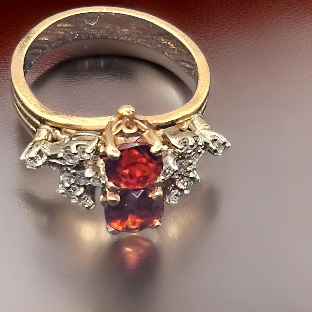 Gold, Garnet & Diamond Flower Ring - Estate Jewelry Priced Right