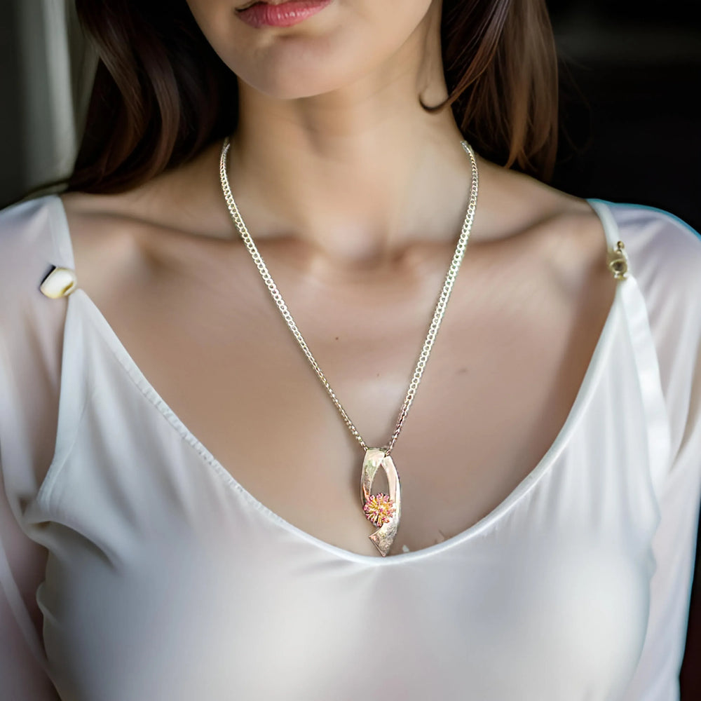 Gold Necklace with Abstract Ruby Burst Pendant - Estate Jewelry Priced Right