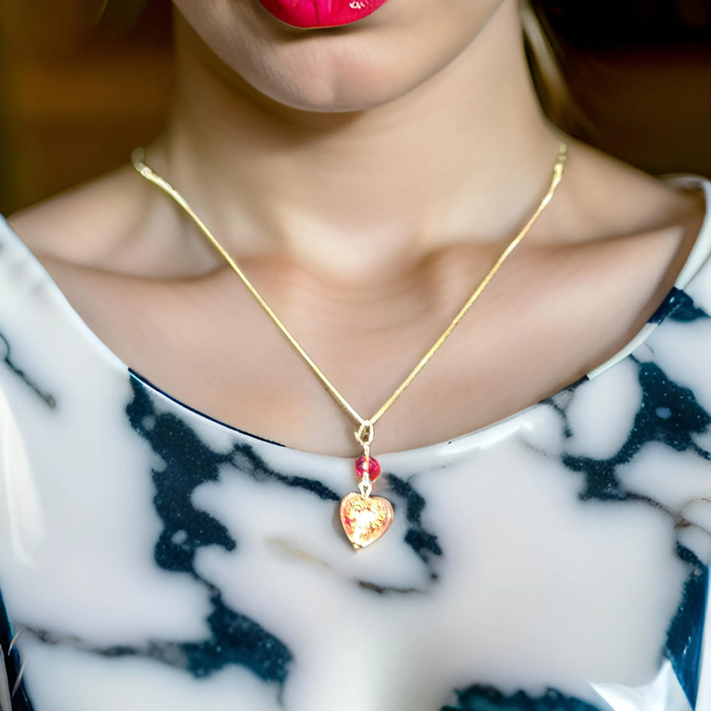 Gold and Speckled Heart Necklace - Estate Jewelry Priced Right