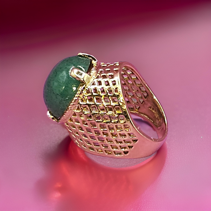 Gold and Green Cabochon Jade Cocktail Ring