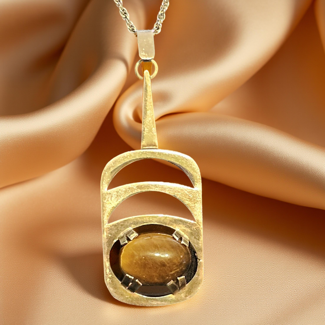Sterling Silver Cabochon Tiger Eye Life Stack Necklace