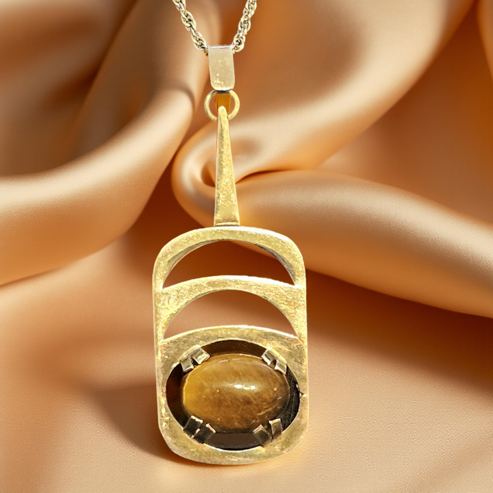 Sterling Silver Cabochon Tiger Eye Life Stack Necklace