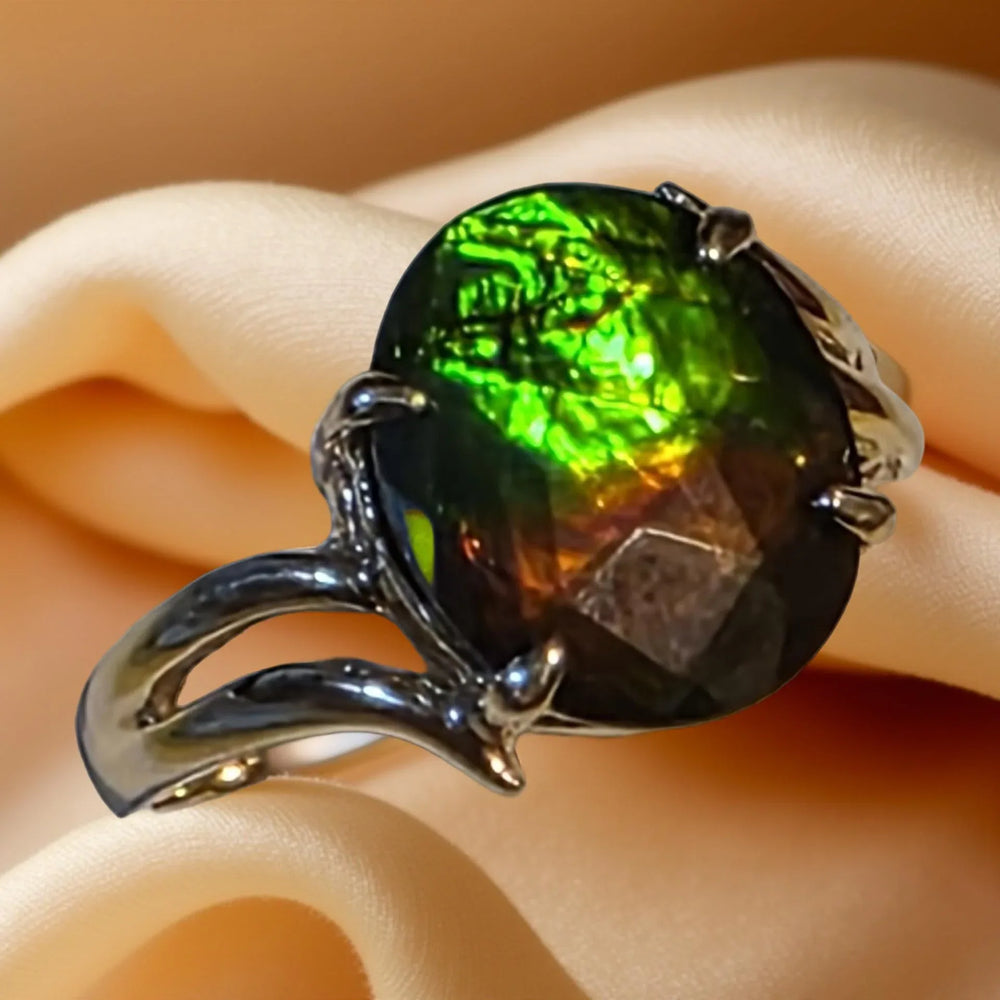 Rare and Spectacular Ammolite Cocktail Ring - Estate Jewelry Priced Right