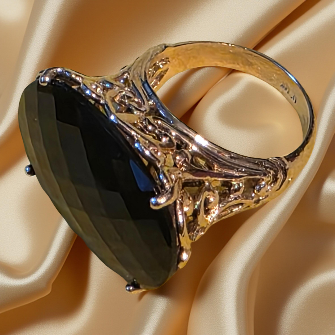 East West Black Tourmaline Statement Ring