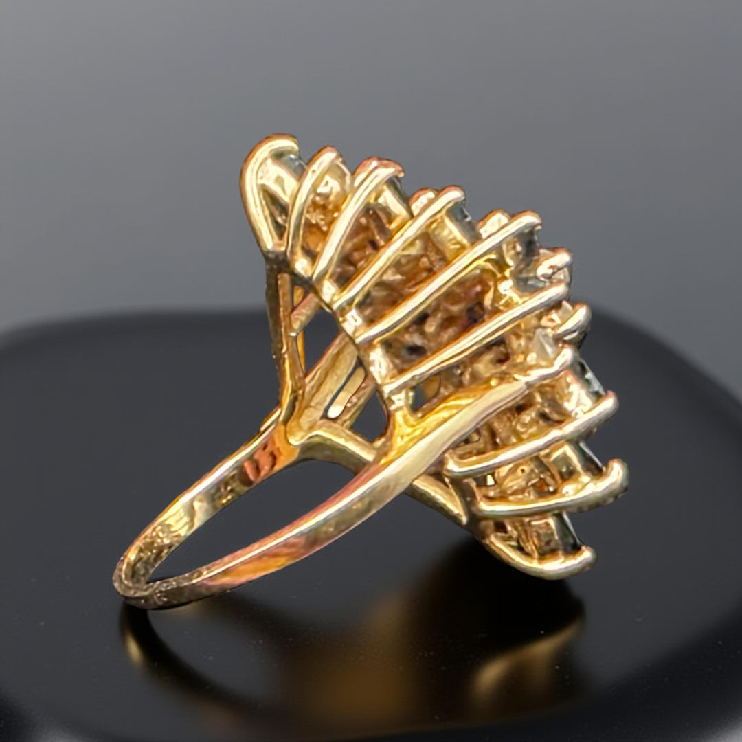 Gold, Diamond and Blue Sapphire Waterfall Ring