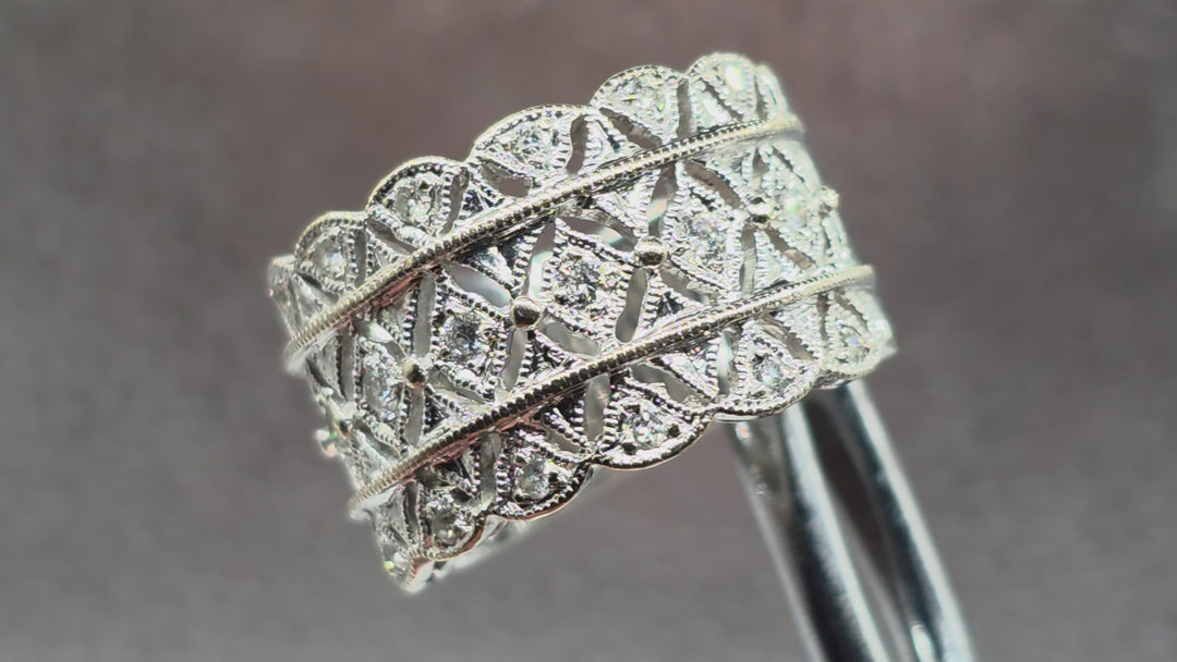 18k White Gold and Diamond Open Work Ring