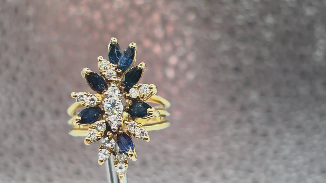 Gold, Diamond and Blue Sapphire Statement Ring