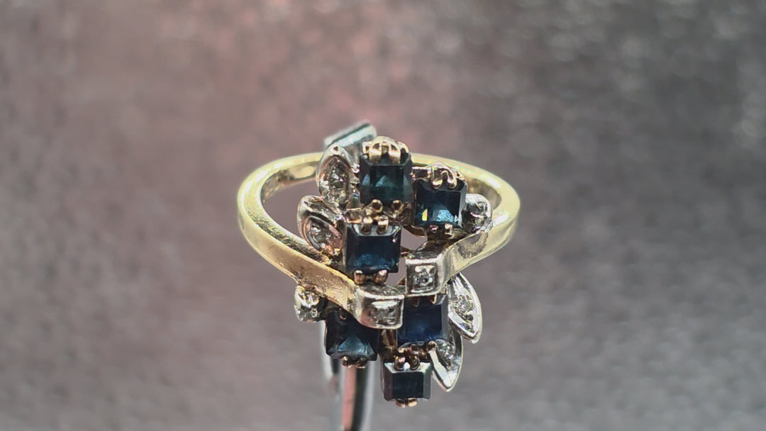 Gold, Diamond and Sapphire Waterfall Ring