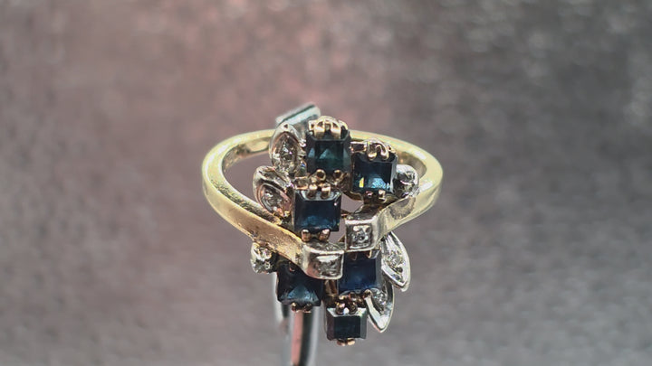 Gold, Diamond and Sapphire Waterfall Ring