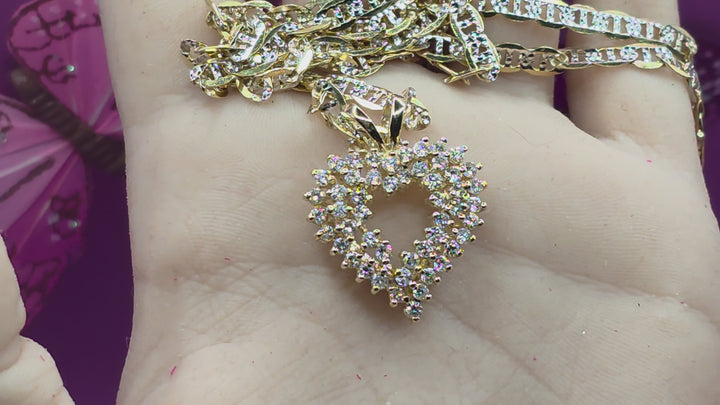 Gold & Diamond Encrusted Symmetrical Heart Necklace