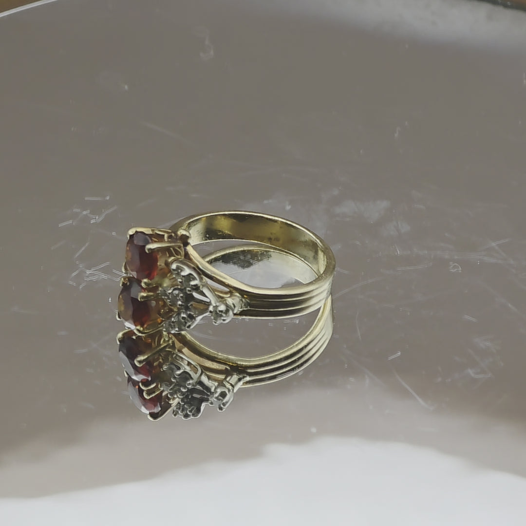 Gold, Garnet & Diamond Flower Ring