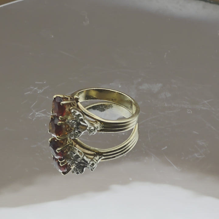 Gold, Garnet & Diamond Flower Ring