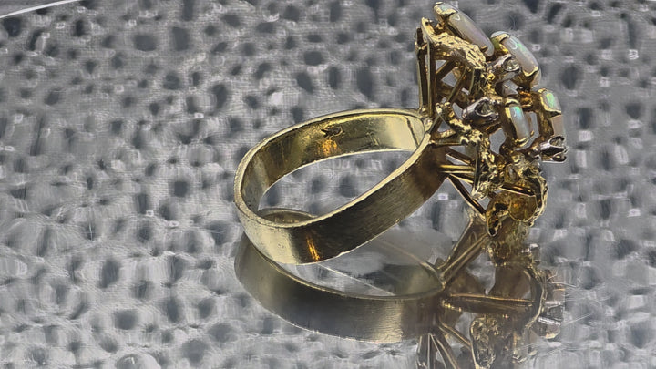 Gold, Opal & Diamond Rough Nugget Cluster Ring