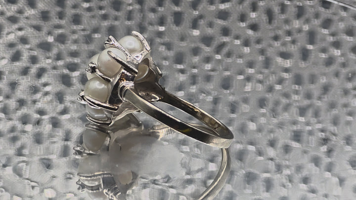 White Gold, Pearl & Diamond Floral Ring