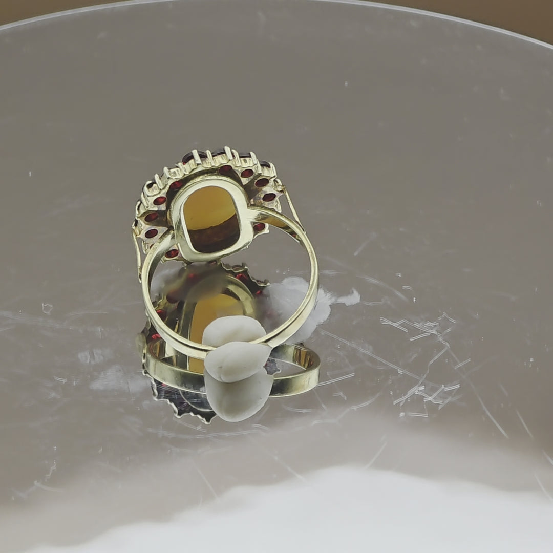 Carved Conch Shell Cameo & Ruby Gold Ring