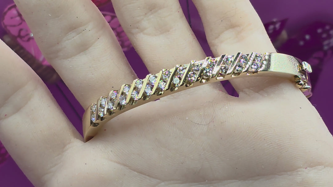 Gold & Diagonal Diamond Bangle Bracelet