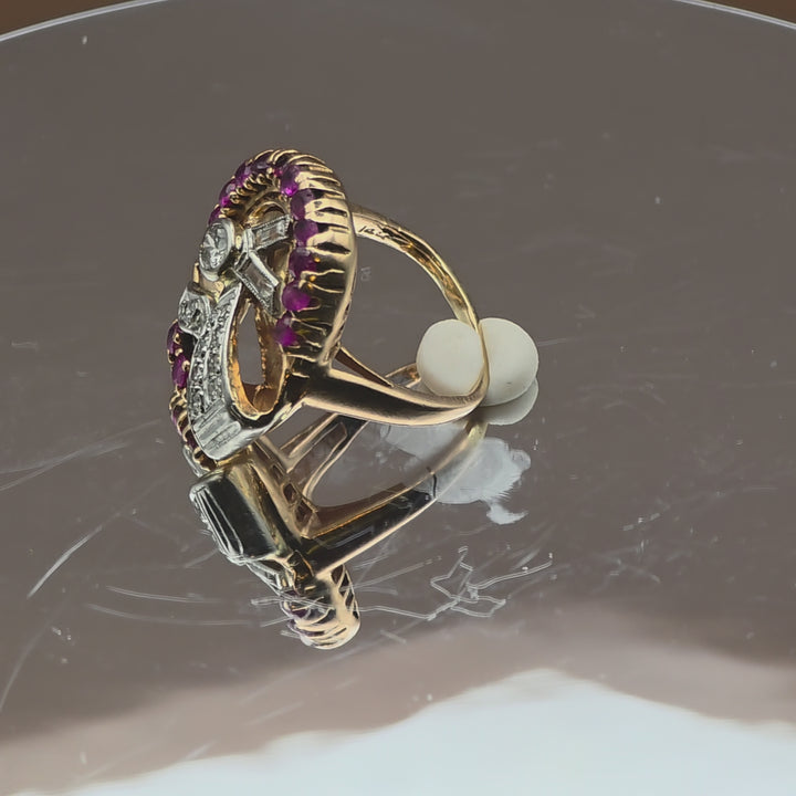 1940s Gold, Diamond, and Ruby Tank Ring