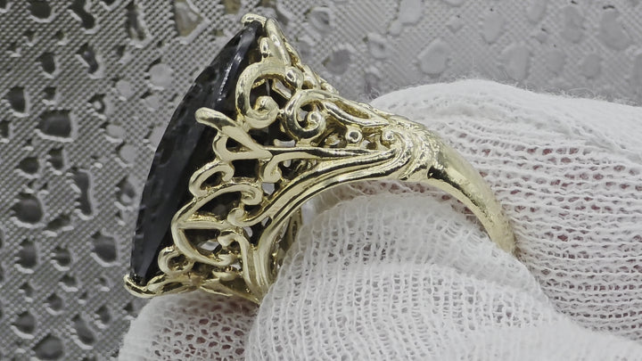 East West Black Tourmaline Statement Ring