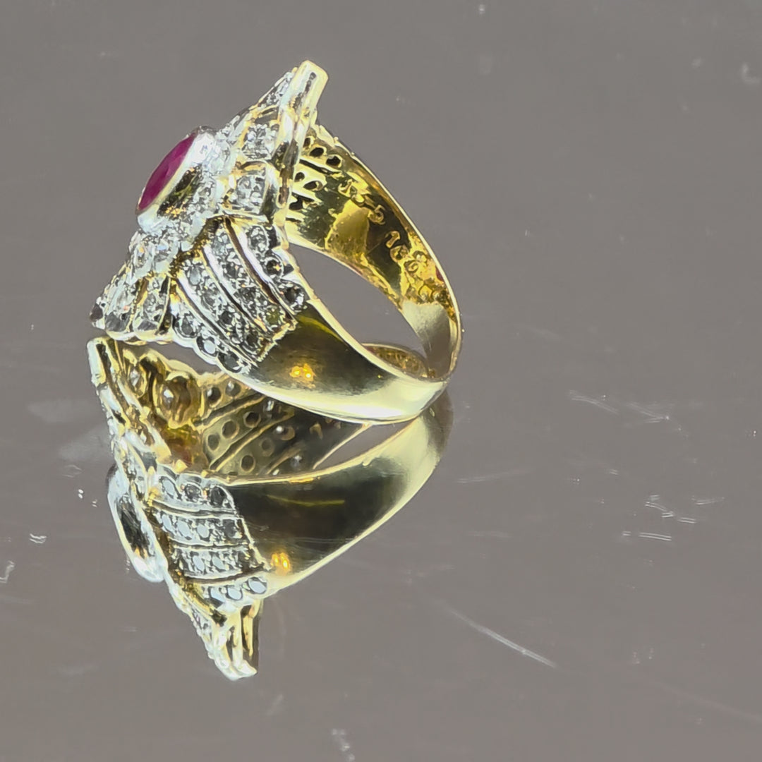 Gold, Ruby & Diamond North-South Ring