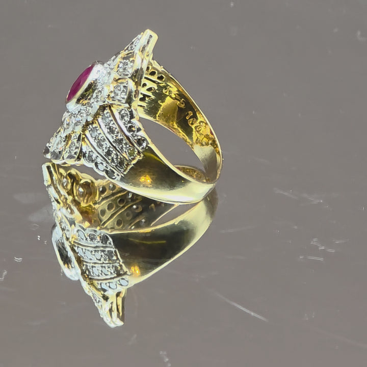 Gold, Ruby & Diamond North-South Ring