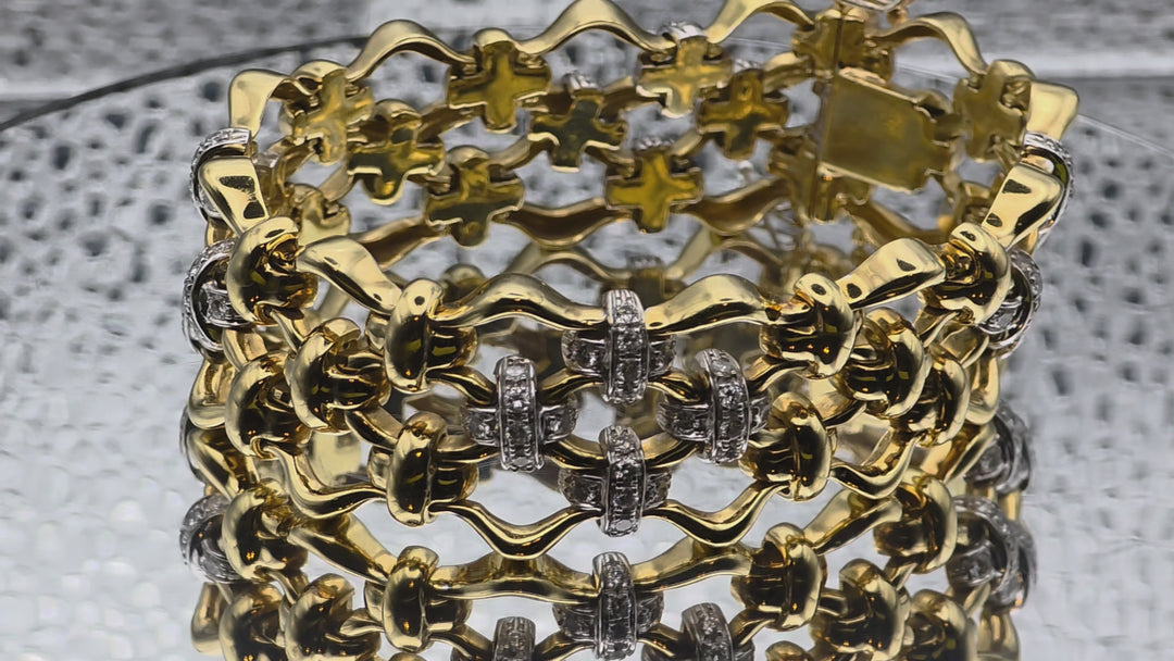 Gold and Diamond Wide Link Statement Bracelet