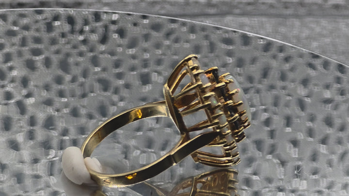 Gold, Opal & Cobalt Blue Spinel Halo Ring