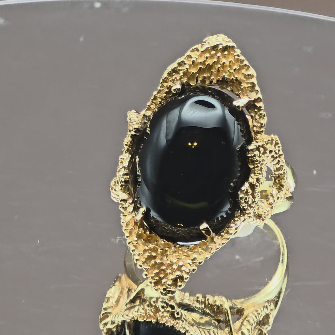 Gold North-South Black Aqeeq Statement Ring