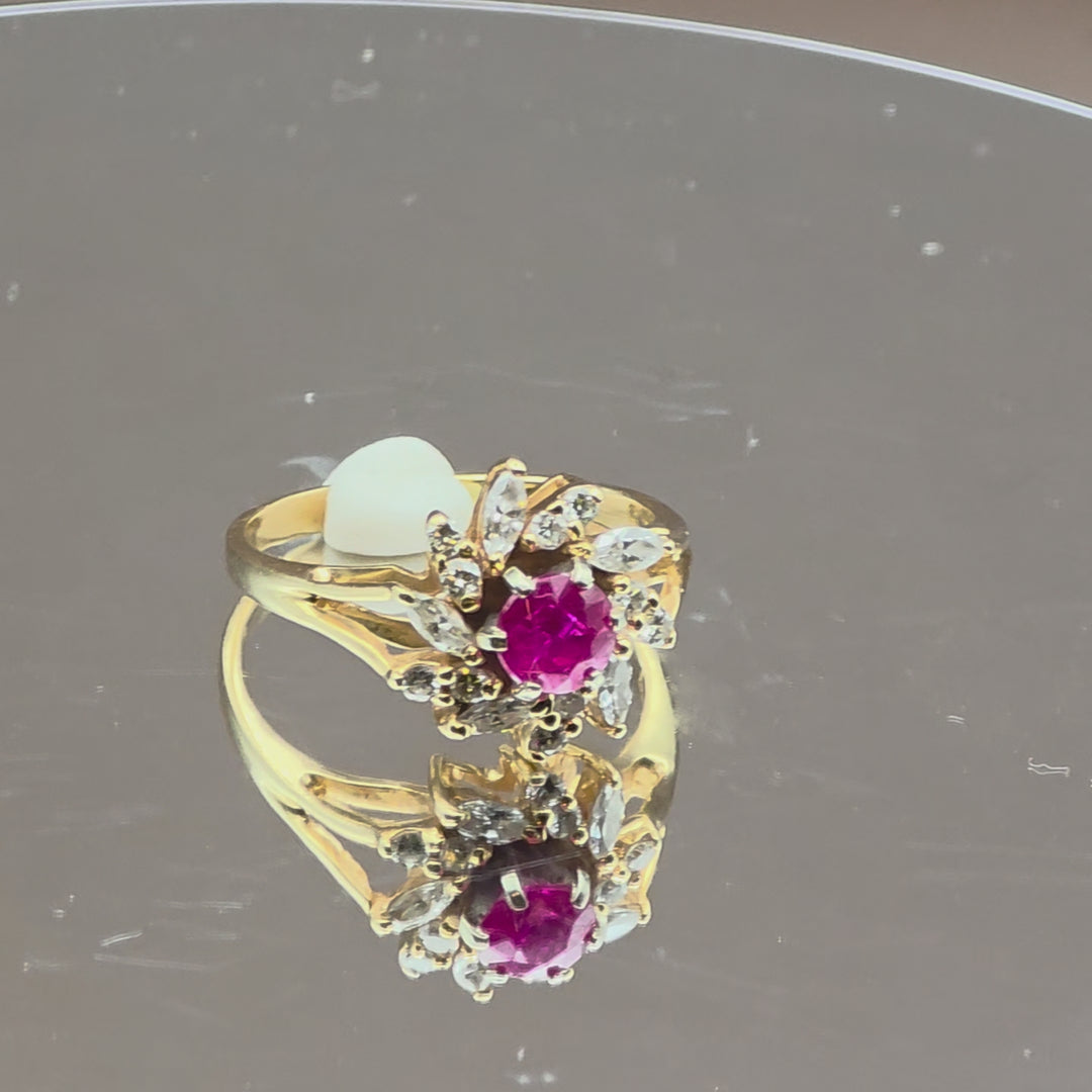 Gold, Ruby & Diamond Flower Ring