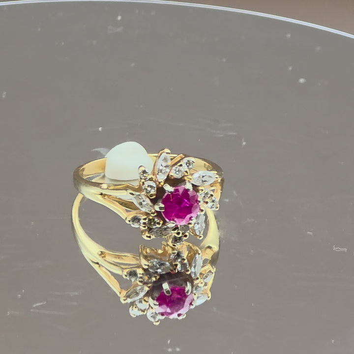 Gold, Ruby & Diamond Flower Ring