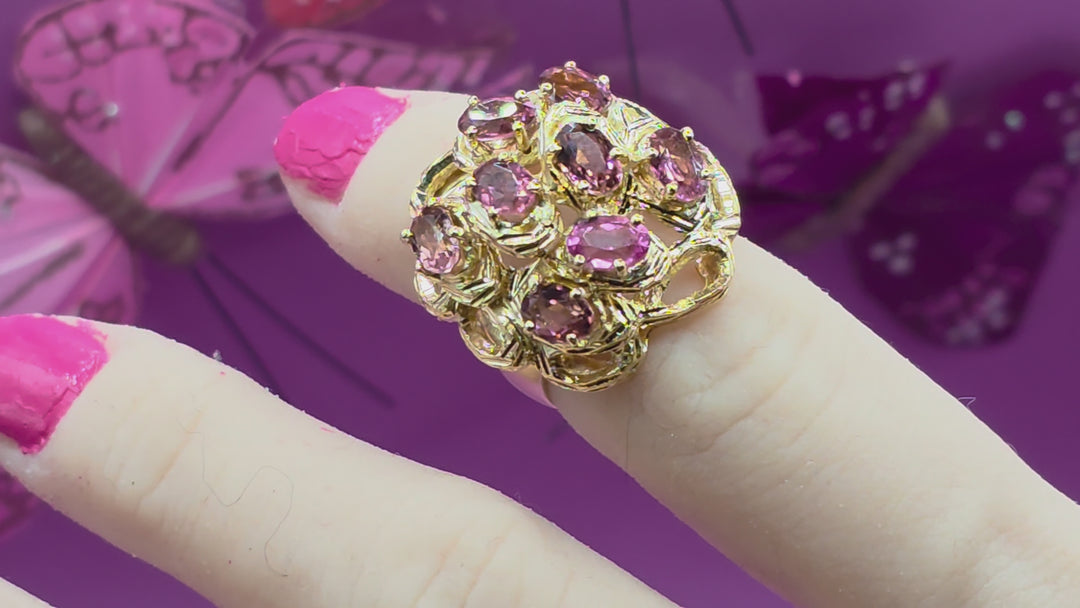Chunky Gold & Rhodolite Garnet Statement Ring