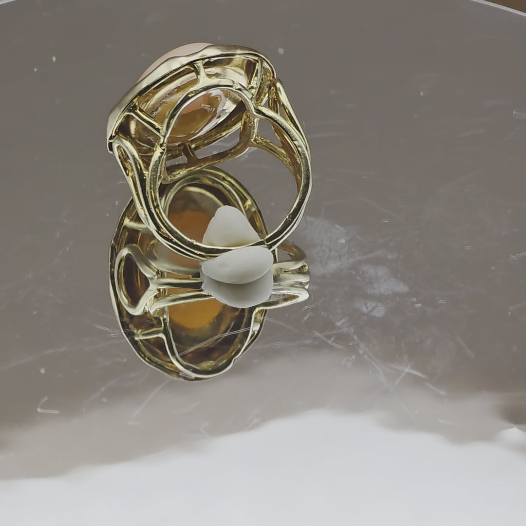 Gold & Cabochon Angel Skin Coral Ring