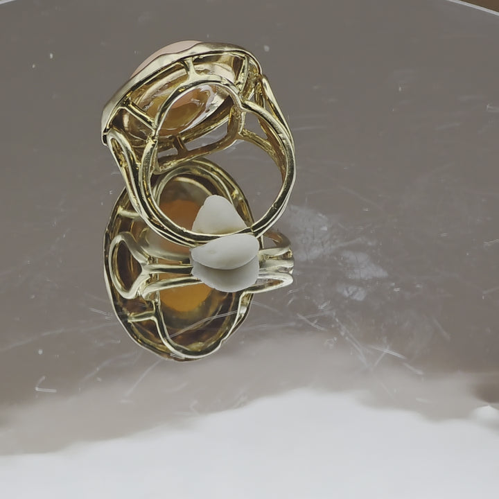 Gold & Cabochon Angel Skin Coral Ring