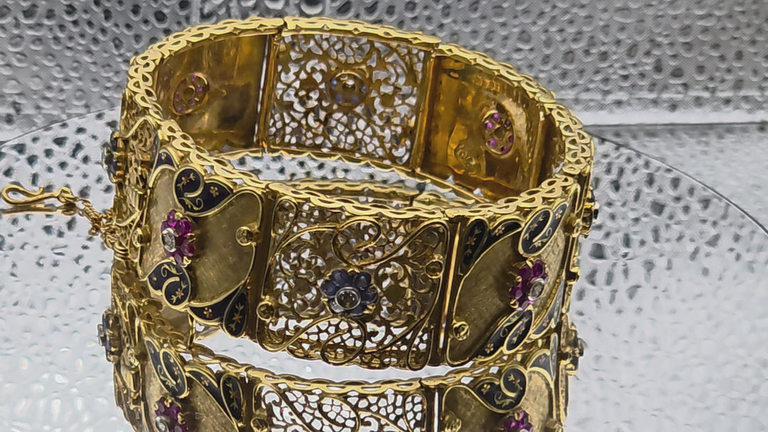 Gold, Diamond, Ruby & Sapphire Statement Bracelet