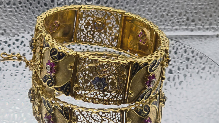 Gold, Diamond, Ruby & Sapphire Statement Bracelet