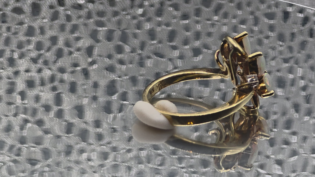 Gold, Opal & Diamond Floral Ring