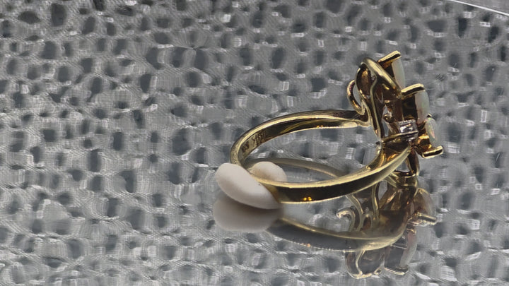 Gold, Opal & Diamond Floral Ring