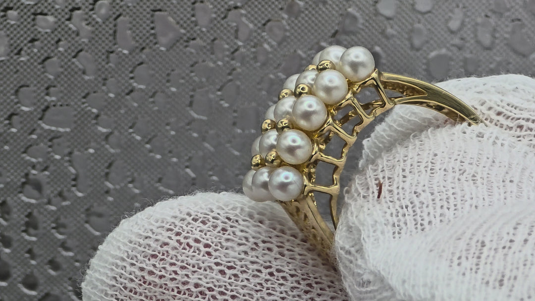 Gold & Neat Row Pearl Statement Ring