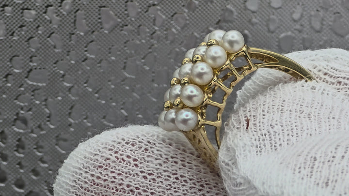 Gold & Neat Row Pearl Statement Ring
