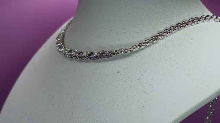 White Gold Mesh Link & Diamond Bar Necklace