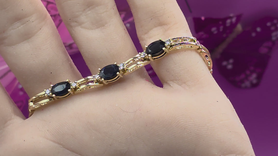 Gold, Diamond & Sapphire Section Link Bracelet