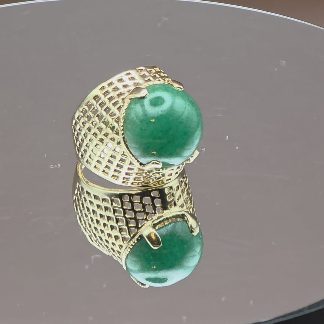 Gold and Green Cabochon Jade Cocktail Ring