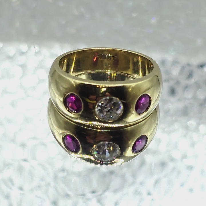 18K Gold, Ruby & Diamond Trilogy Domed Ring