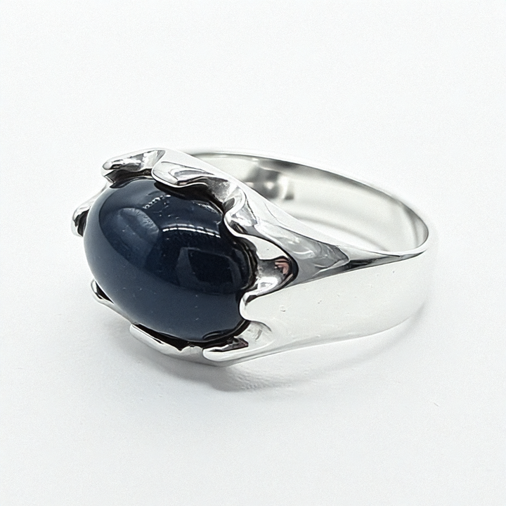 Sterling Silver Brutalist Polished Cabochon Blue Quartz Ring