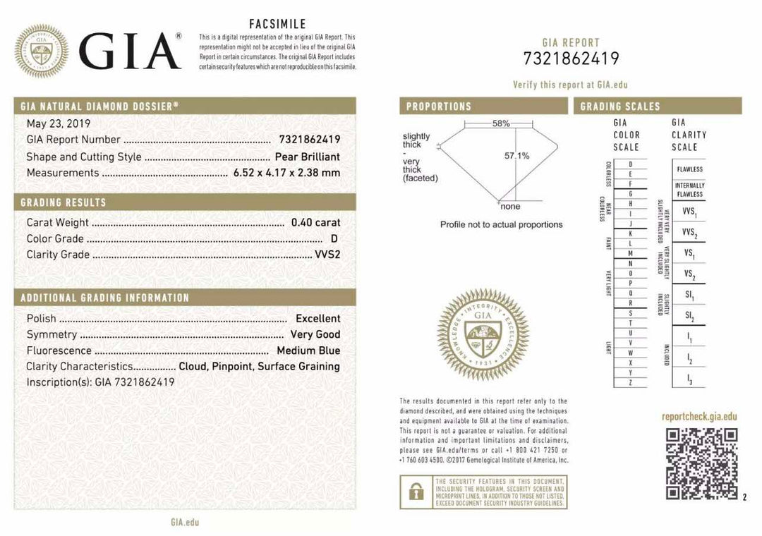 GIA diamond grading report with detailed information on a white background