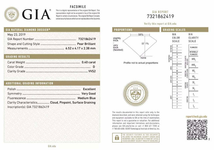 GIA diamond grading report with detailed information on a white background