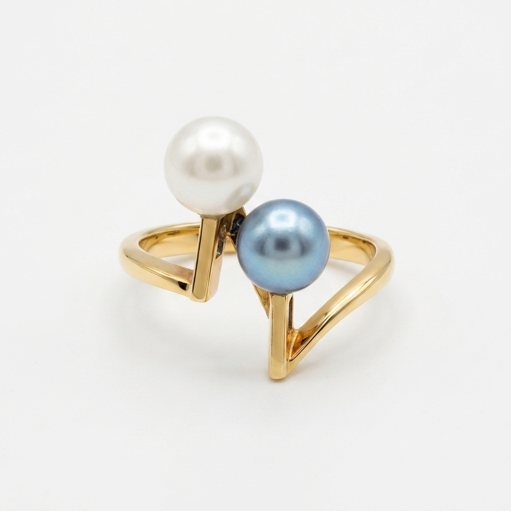 Gold, Gray Tahitian & White Pearl Ring - Estate Jewelry Priced Right