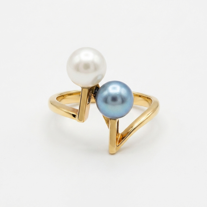 Gold, Gray Tahitian & White Pearl Ring - Estate Jewelry Priced Right
