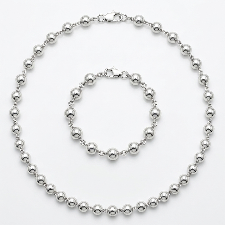 Sterling Silver Beaded Necklace and Bracelet Combo